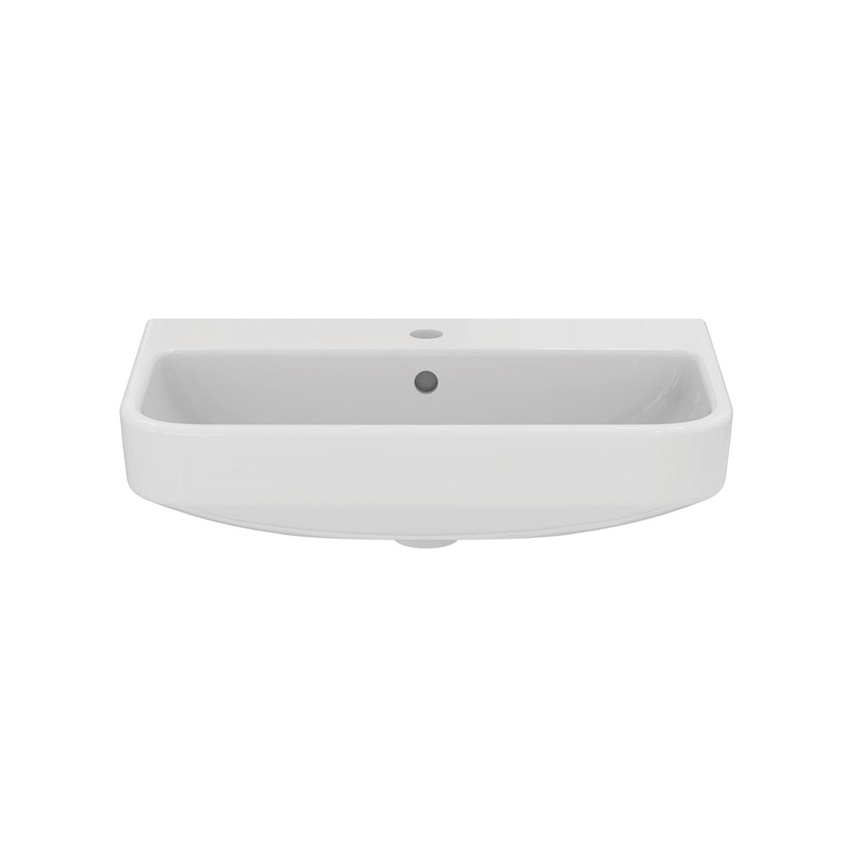 Immagine di Ideal Standard I.LIFE S lavabo top L.60 H.18 P.38 cm monoforo, con foro del troppopieno, colore bianco finitura lucido T458301