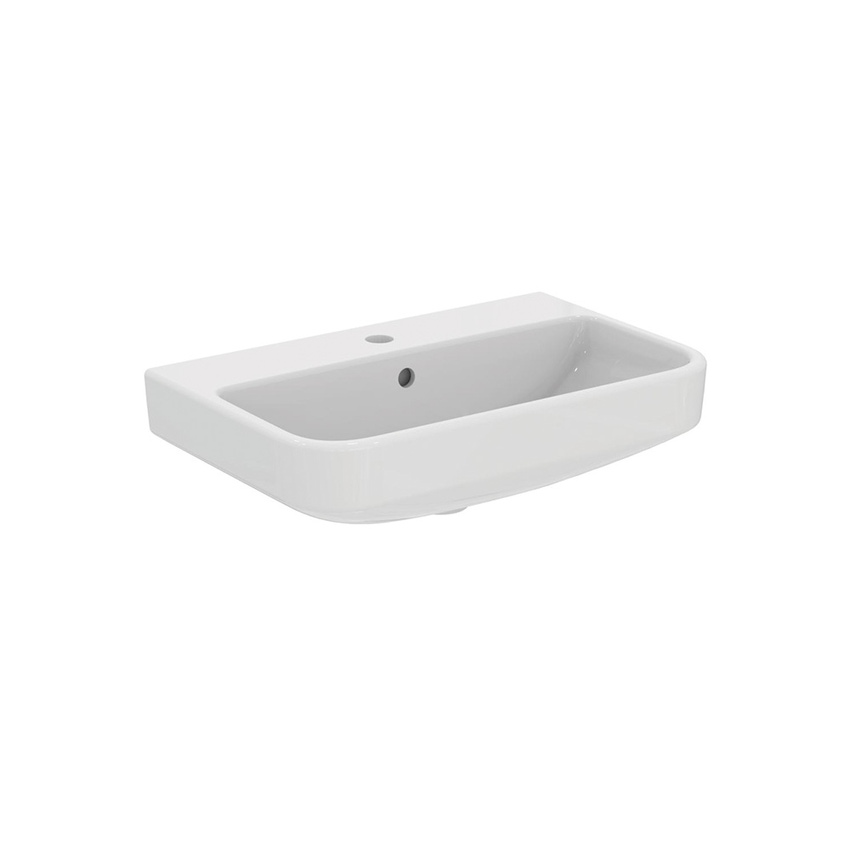 Immagine di Ideal Standard I.LIFE S lavabo top L.60 H.18 P.38 cm monoforo, con foro del troppopieno, colore bianco finitura lucido T458301