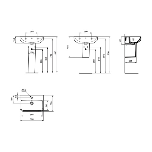 Immagine di Ideal Standard soluzione bagno completo, sanitari sospesi, lavabo 55 cm con colonna, colore bianco, rubinetteria finitura cromo SING12