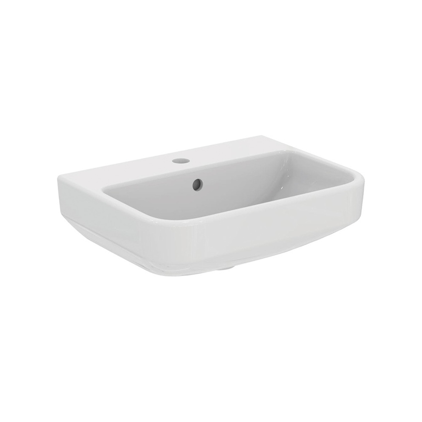 Immagine di Ideal Standard I.LIFE S lavabo top L.50 H.18 P.37 cm monoforo, con foro del troppopieno, colore bianco finitura lucido T458501