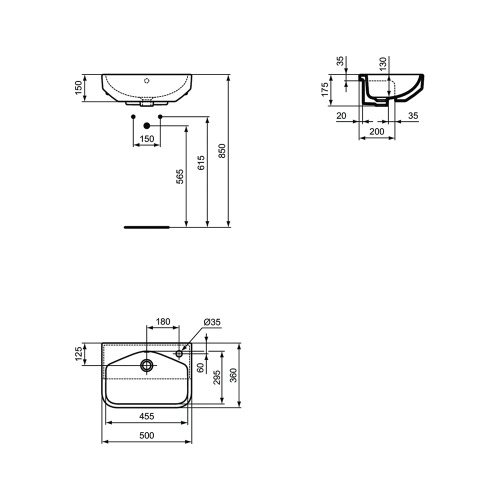 Immagine di Ideal Standard I.LIFE S lavabo da semincasso L.50 H.17.5 P.36 cm monoforo, con foro del troppopieno, colore bianco finitura lucido T458801