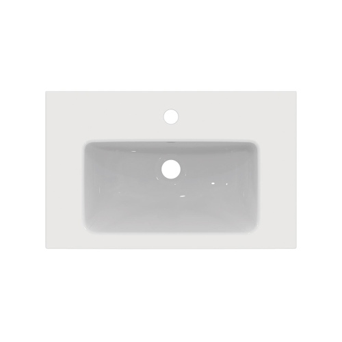 Immagine di Ideal Standard I.LIFE S lavabo top L.61 H.18 P.38.5 cm monoforo, con foro del troppopieno, colore bianco finitura lucido T459001