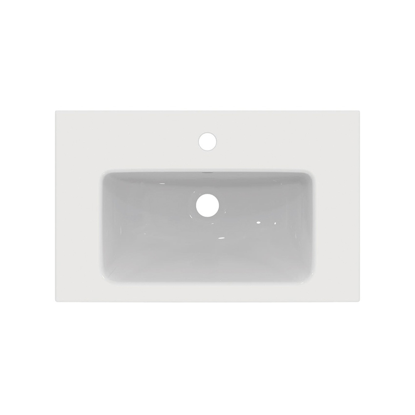 Immagine di Ideal Standard I.LIFE S lavabo top L.61 H.18 P.38.5 cm monoforo, con foro del troppopieno, colore bianco finitura lucido T459001