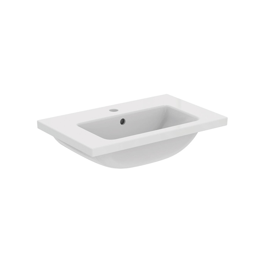 Immagine di Ideal Standard I.LIFE S lavabo top L.61 H.18 P.38.5 cm monoforo, con foro del troppopieno, colore bianco finitura lucido T459001