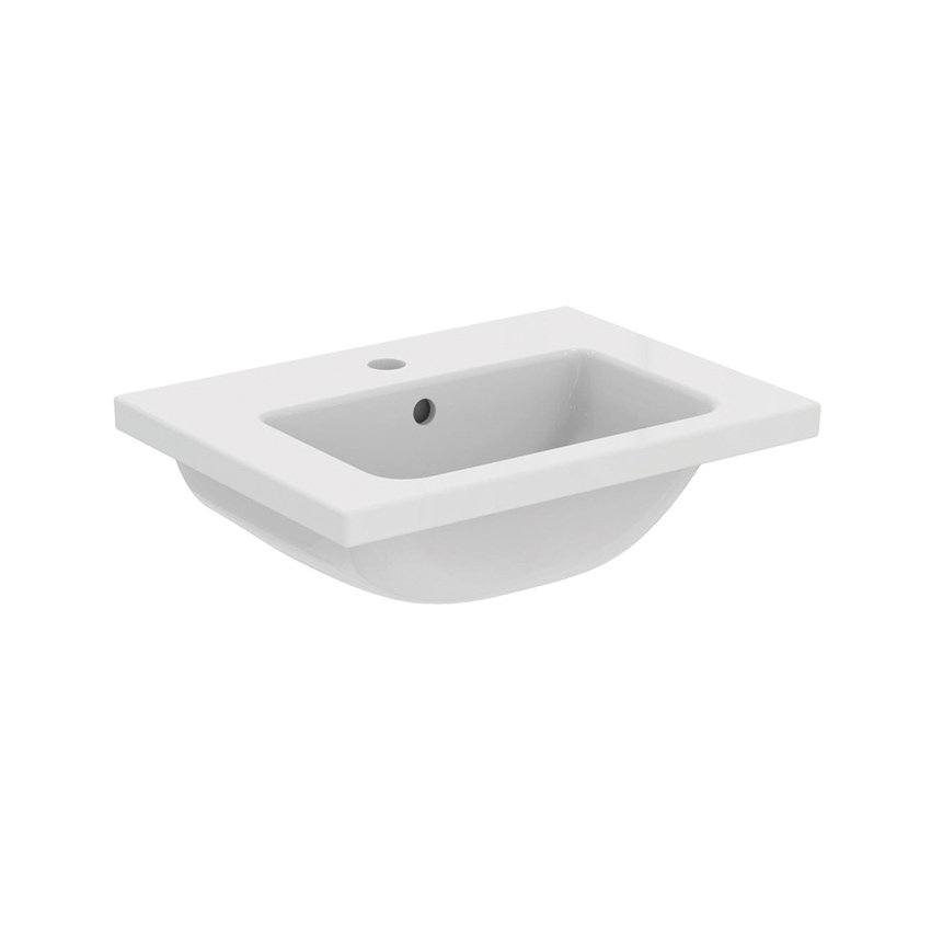 Immagine di Ideal Standard I.LIFE S lavabo top L.51 H.18 P.38.5 cm monoforo, con foro del troppopieno, colore bianco finitura lucido T459101