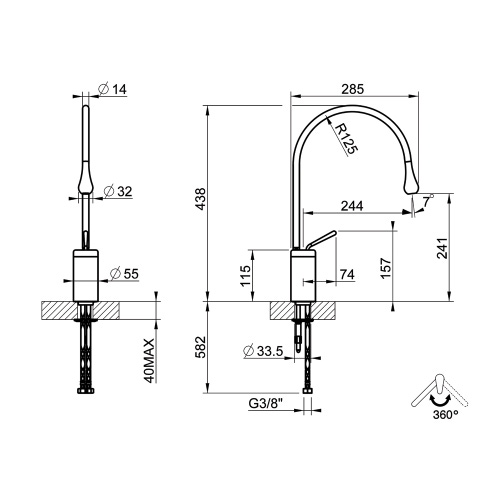 Immagine di Gessi GOCCIA miscelatore lavabo H.44 P.29 cm, senza scarico, con flessibili di collegamento, finitura cromo 33605#031