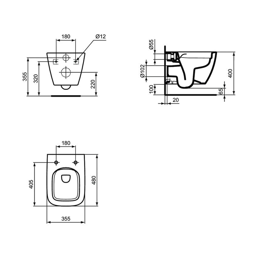 IDEAL STANDARD ILIFE A VASO SOSPESO RIMLS FISS. CON INTERASSE REGOL