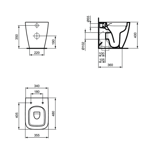 Immagine di Ideal Standard I.LIFE S vaso a terra RimLS+ L.35.5 H.40 P.48 cm, senza sedile e senza brida, installazione a filo parete, colore bianco finitura lucido T459401