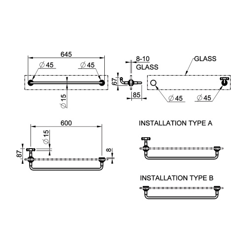 Immagine di Gessi VENTI20 maniglia e porta salvietta per vetro L.60 cm, finitura cromo 65515#031