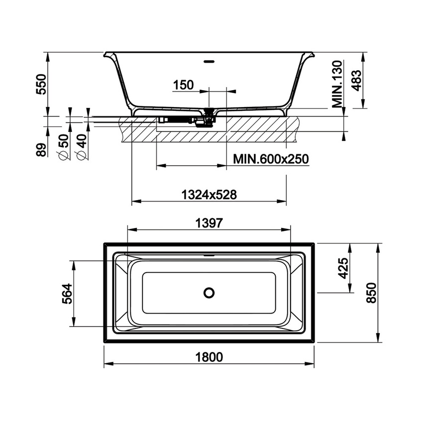 Immagine di Gessi Vasca freestanding L.180 H.55 cm, in Cristalplant, con scarico incluso, colore bianco 46715#521