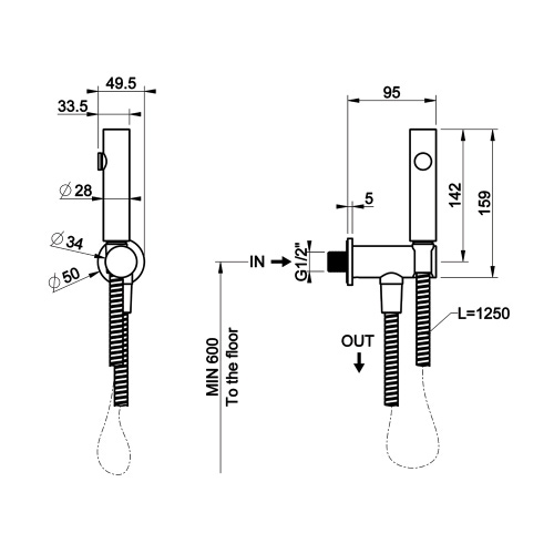 Immagine di Gessi Scopino a getto d'acqua a parete, con attacco da 1/2", finitura cromo 45121#031