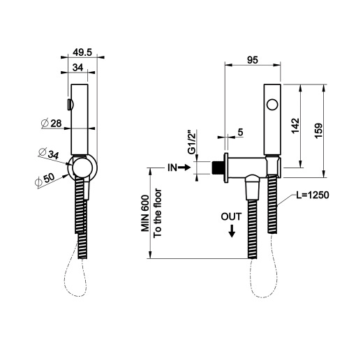 Immagine di Gessi Doccetta doccetta Igienica a pulsante shut-off, a parete, finitura cromo 45123#031