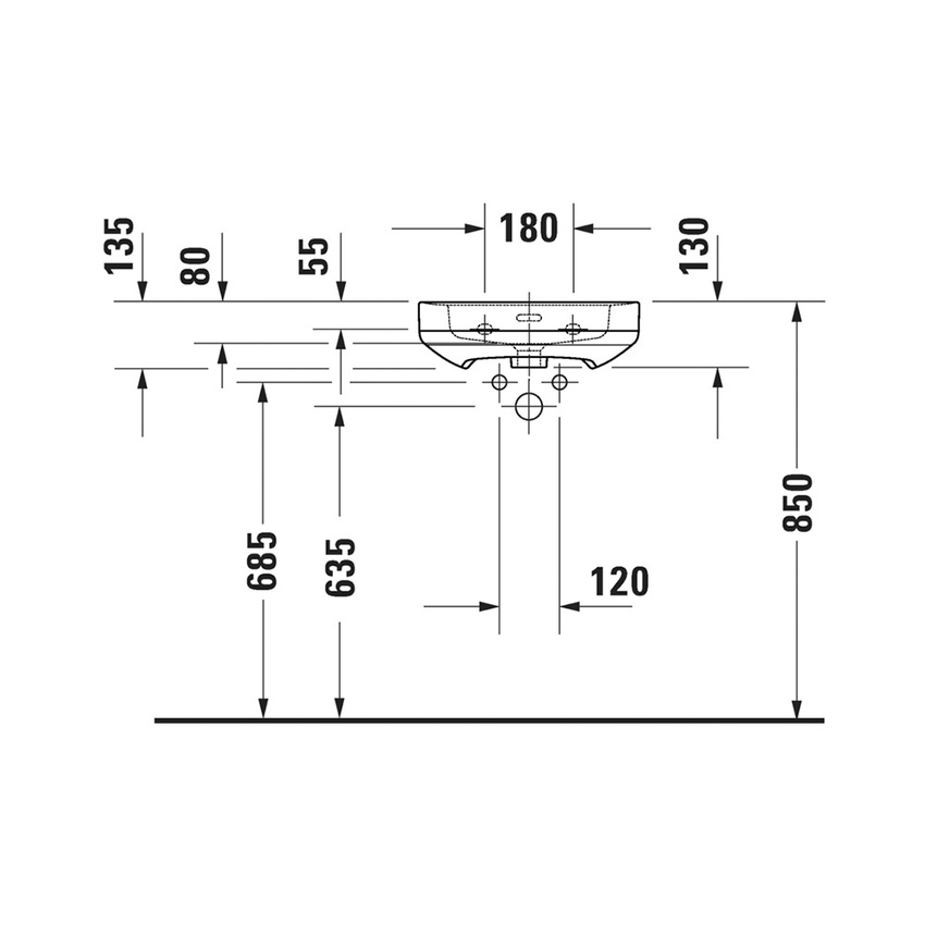 Immagine di Duravit SOLEIL lavamani sospeso con troppopieno, con bordo per rubinetteria, colore bianco finitura lucido 0744450000