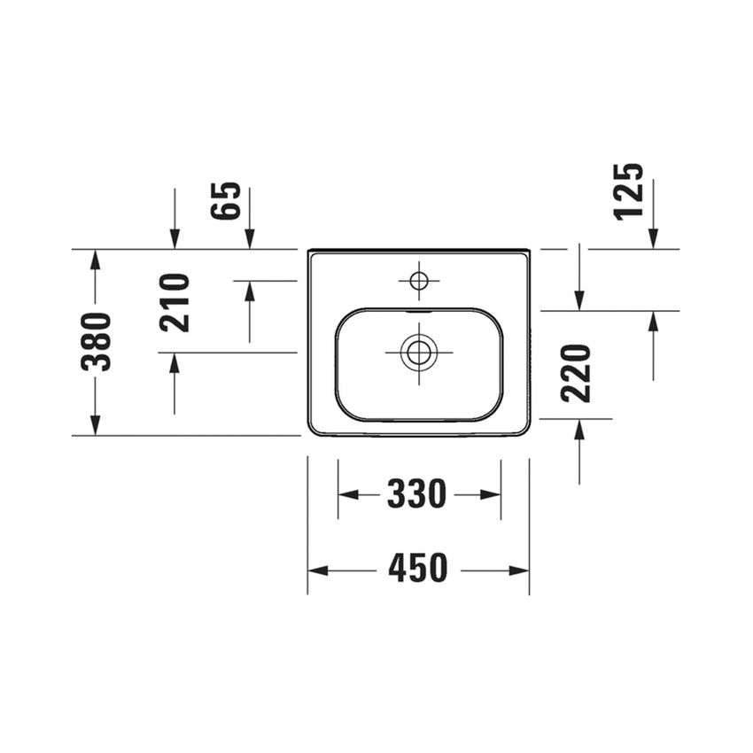 Immagine di Duravit SOLEIL lavamani sospeso con troppopieno, con bordo per rubinetteria, colore bianco finitura lucido 0744450000