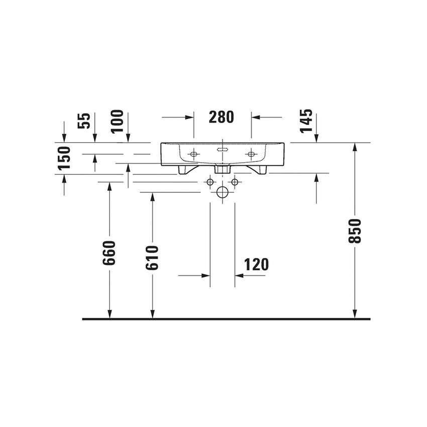 Immagine di Duravit SOLEIL lavabo consolle sospeso L.60 cm, con troppopieno e bordo per la rubinetteria, colore bianco finitura lucido 2377600000