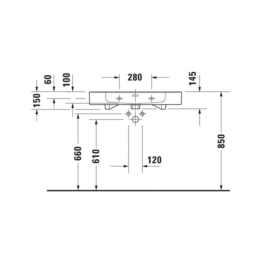 Immagine di Duravit SOLEIL lavabo consolle sospeso L.80 cm, con troppopieno e bordo per la rubinetteria, colore bianco finitura lucido 2377800000