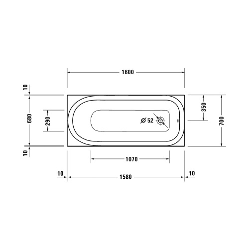 Immagine di Duravit SOLEIL vasca rettangolare da incasso L.160 P.70 cm, con uno schienale inclinato, in acrilico sanitario, colore bianco finitura lucido 700499000000000