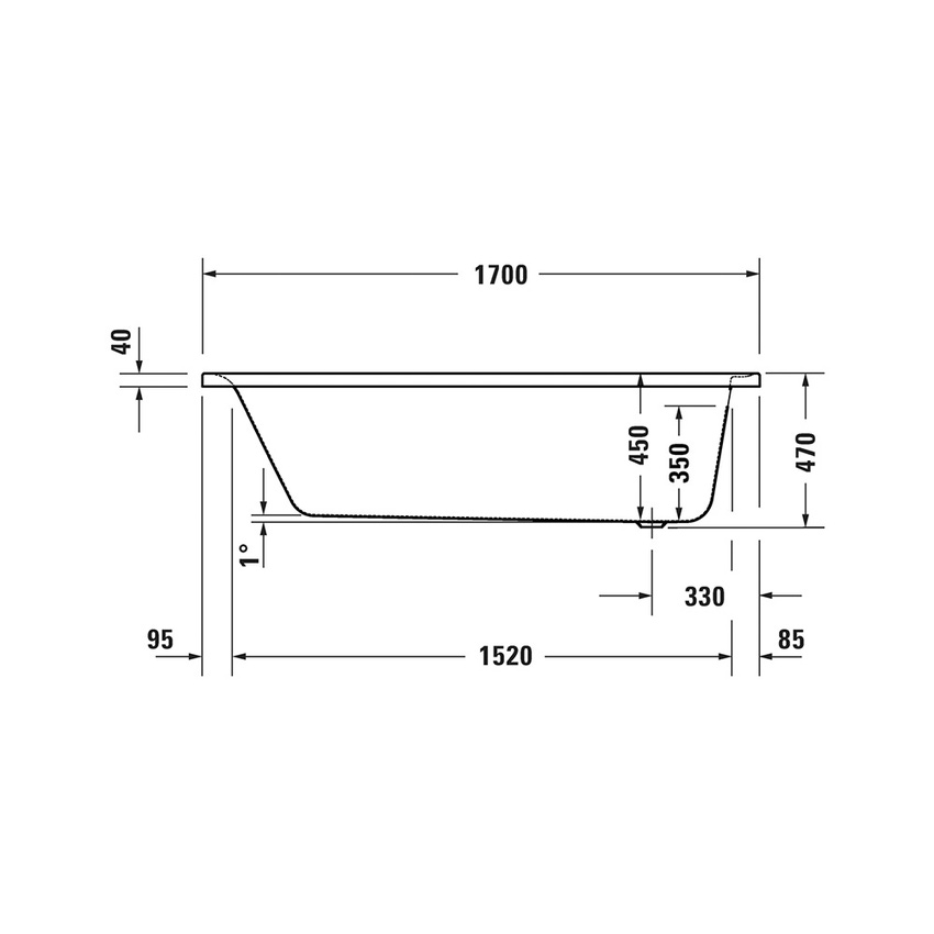 Immagine di Duravit SOLEIL vasca rettangolare da incasso L.170 P.70 cm, con uno schienale inclinato, in acrilico sanitario, colore bianco finitura lucido 700500000000000