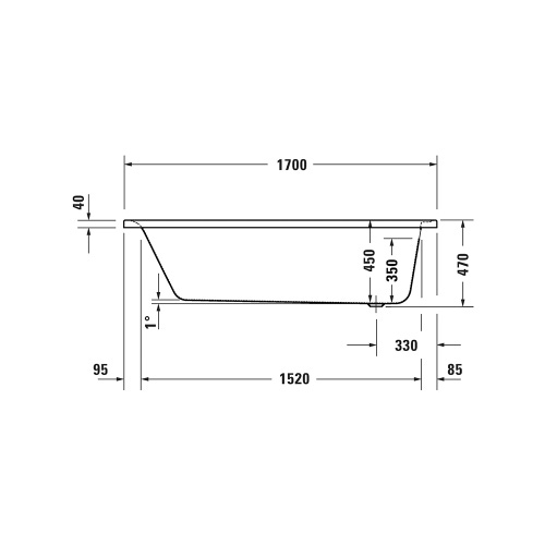 Immagine di Duravit SOLEIL vasca rettangolare da incasso L.170 P.75 cm, con uno schienale inclinato, in acrilico sanitario, colore bianco finitura lucido 700501000000000