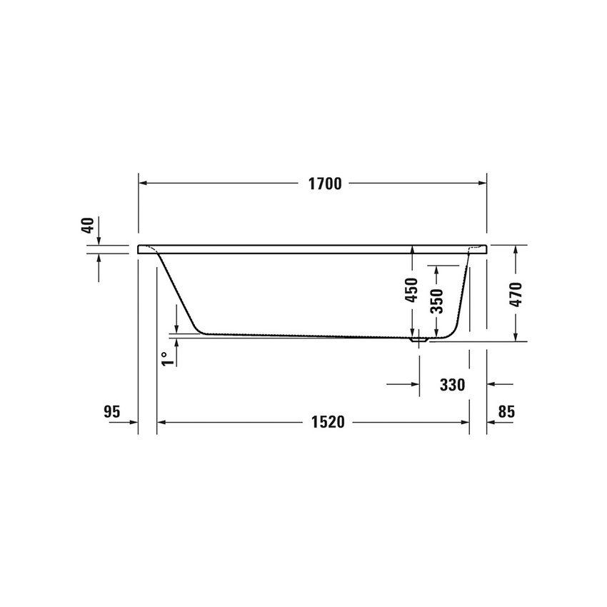 Immagine di Duravit SOLEIL vasca rettangolare da incasso L.170 P.75 cm, con uno schienale inclinato, in acrilico sanitario, colore bianco finitura lucido 700501000000000