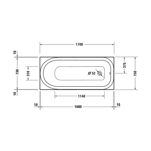Immagine di Duravit SOLEIL vasca rettangolare da incasso L.170 P.75 cm, con uno schienale inclinato, in acrilico sanitario, colore bianco finitura lucido 700501000000000