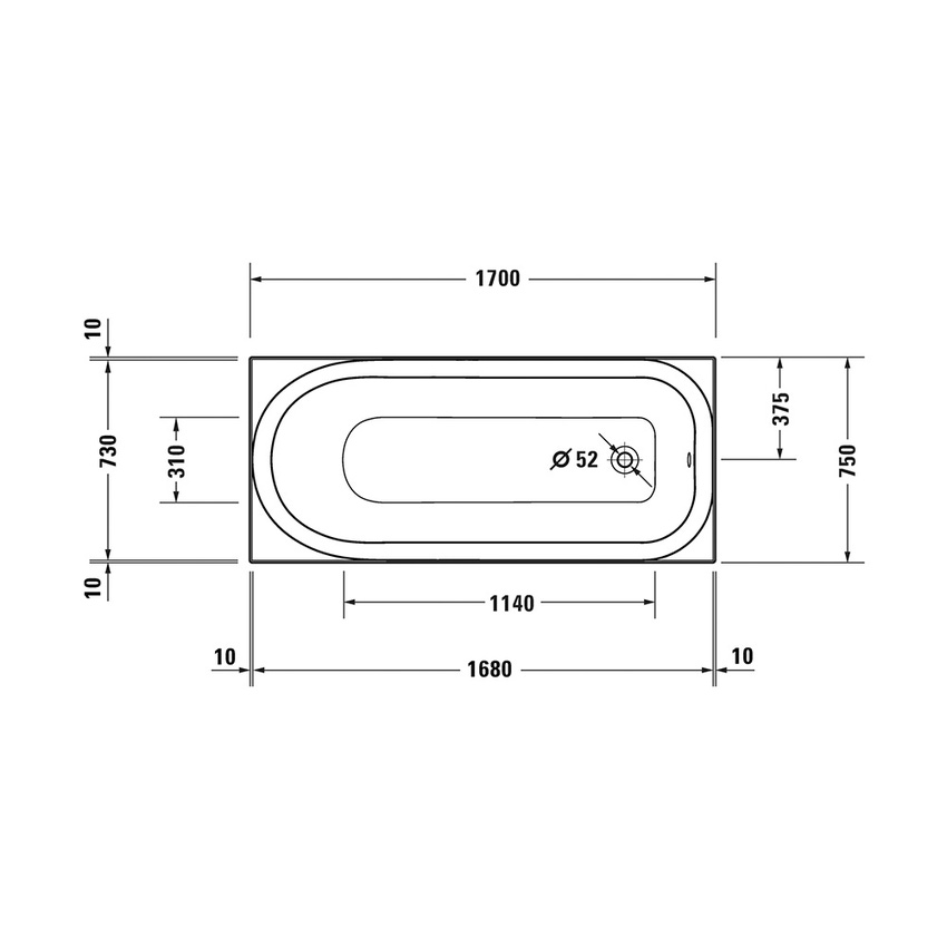 Immagine di Duravit SOLEIL vasca rettangolare da incasso L.170 P.75 cm, con uno schienale inclinato, in acrilico sanitario, colore bianco finitura lucido 700501000000000