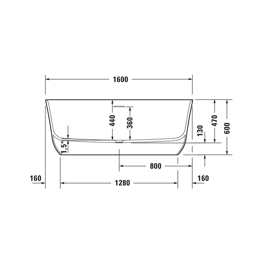 Immagine di Duravit SOLEIL vasca freestanding L.160 P.80 cm, con pannello integrato e telaio, con due schienali inclinati e piletta Stop&Go DuraSolid A, colore bianco finitura lucido 700516000000000