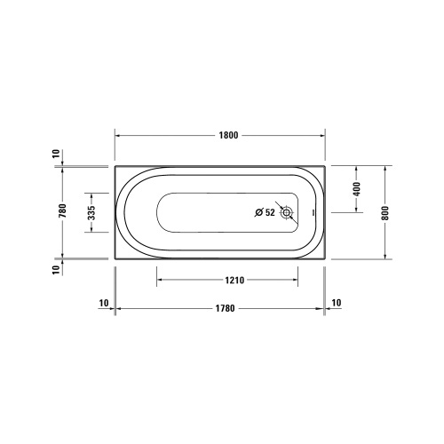 Immagine di Duravit SOLEIL vasca rettangolare da incasso L.180 P.80 cm, con uno schienale inclinato, in acrilico sanitario. colore bianco finitura lucido 700502000000000