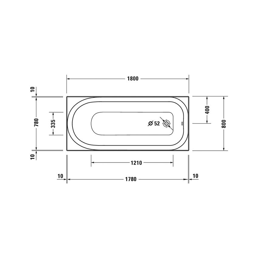 Immagine di Duravit SOLEIL vasca rettangolare da incasso L.180 P.80 cm, con uno schienale inclinato, in acrilico sanitario. colore bianco finitura lucido 700502000000000