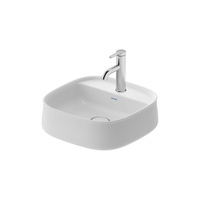 Immagine di Duravit ZENCHA bacinella da appoggio soprapiano quadrata 42 cm, monoforo, con rettifica, senza troppopieno, colore bianco finitura opaco 2374423271