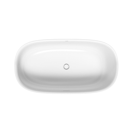Immagine di Duravit ZENCHA vasca freestanding L.160 P.85 cm, con pannello integrato e telaio, con uno schienale inclinato e piletta Stop&Go, colore bianco finitura lucido 700462000000000