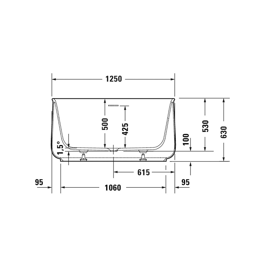 Immagine di Duravit ZENCHA vasca freestanding quadrata 125 cm, con pannello integrato e telaio, con due schienali inclinati e piletta Stop&Go, colore bianco finitura lucido 700464000000000