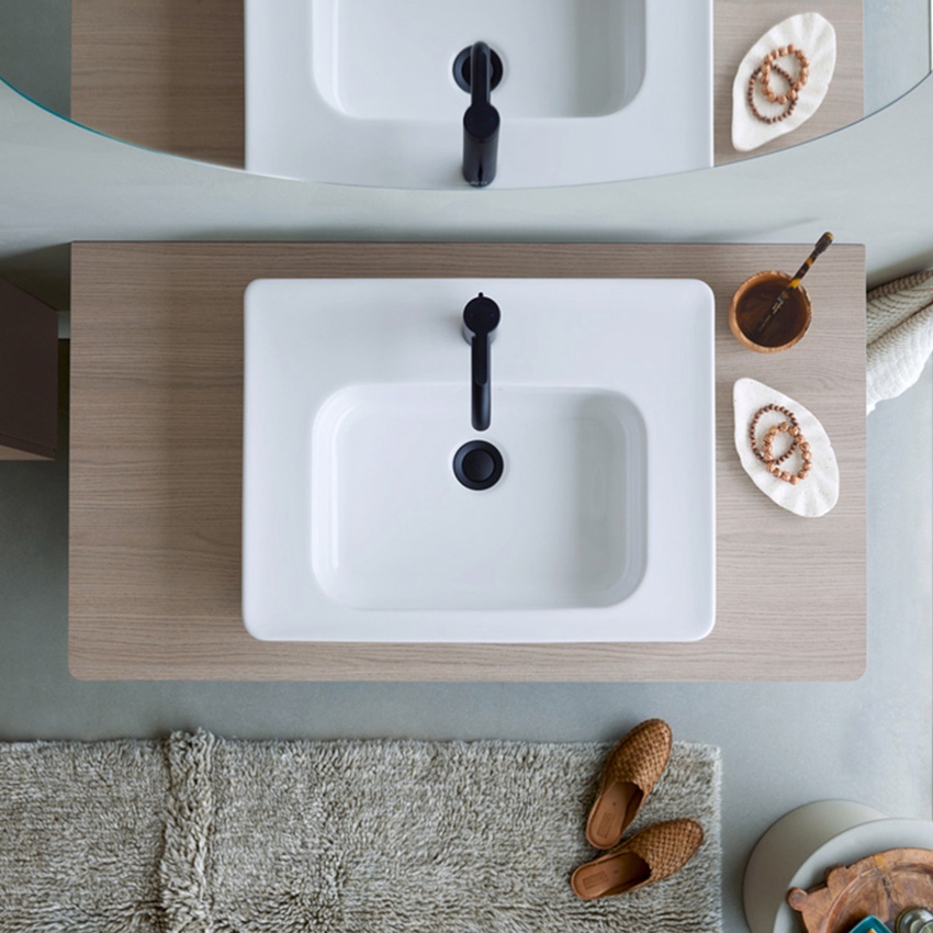 Immagine di Duravit SOLEIL bacinella da appoggio soprapiano L.56 cm rettificata, con troppopieno e bordo per la rubinetteria, colore bianco finitura lucido 2378560027