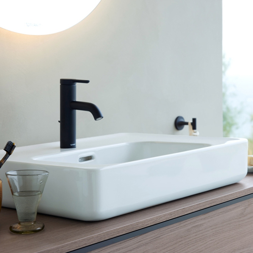 Immagine di Duravit SOLEIL bacinella da appoggio soprapiano L.56 cm rettificata, con troppopieno e bordo per la rubinetteria, colore bianco finitura lucido 2378560027