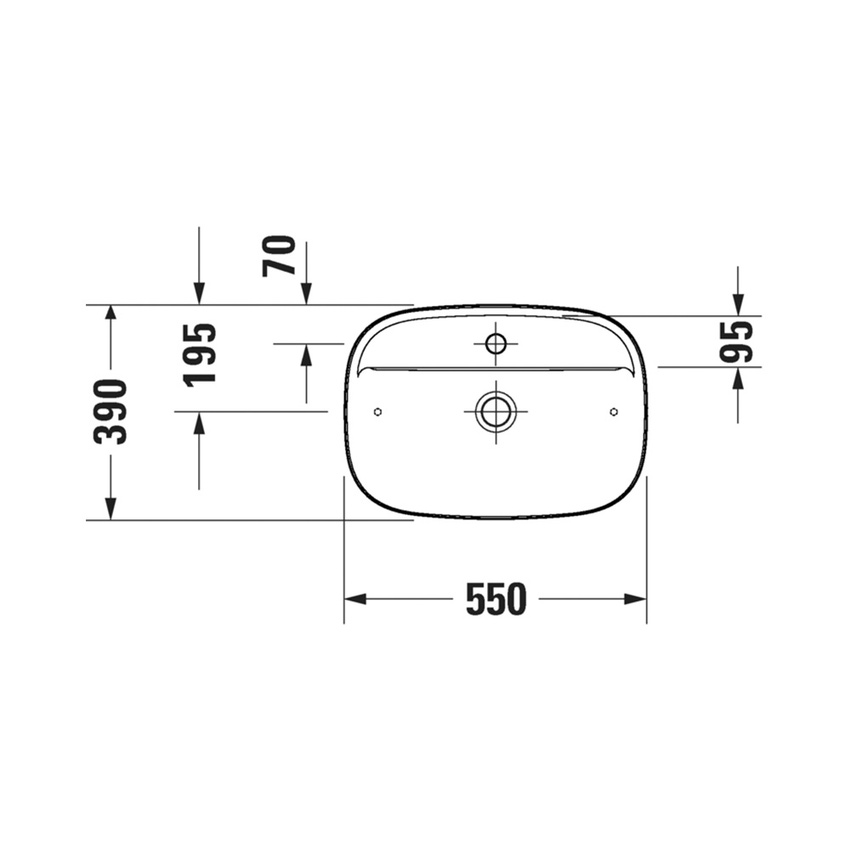Immagine di Duravit ZENCHA bacinella da appoggio soprapiano L.55 P.39 cm, monoforo, con rettifica, senza troppopieno, colore bianco finitura lucido 2374550071