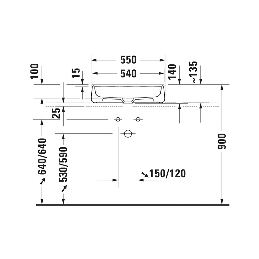 Immagine di Duravit ZENCHA bacinella da appoggio soprapiano L.55 P.39 cm, monoforo, con rettifica, senza troppopieno, colore bianco finitura lucido 2374550071