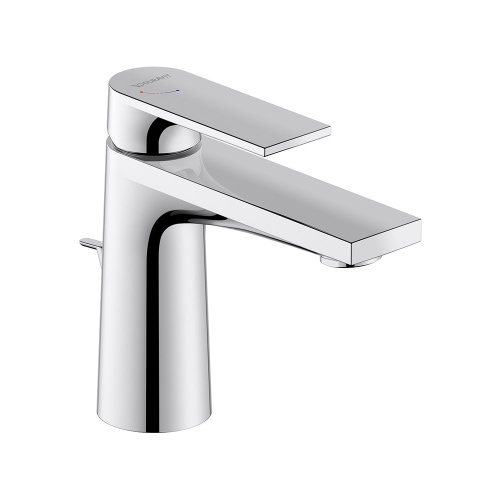 Immagine di Duravit TULUM miscelatore monocomando per lavabo H.14 cm, tecnologia Freshstart, con scarico e limitatore di portata, finitura cromo TU1011001010