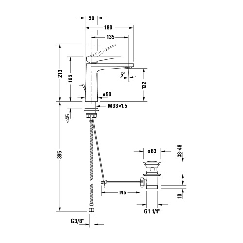 Immagine di Duravit TULUM miscelatore monocomando per lavabo H.17 cm, con scarico, finitura cromo TU1020001010