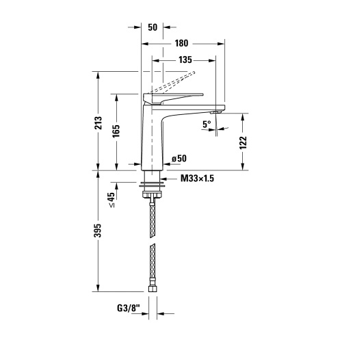 Immagine di Duravit TULUM miscelatore monocomando per lavabo H.17 cm, senza scarico, finitura cromo TU1020002010