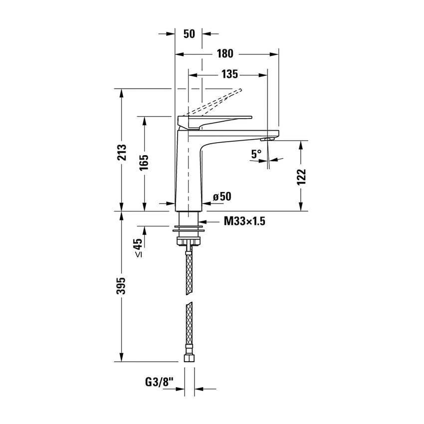 Immagine di Duravit TULUM miscelatore monocomando per lavabo H.17 cm, senza scarico, finitura cromo TU1020002010