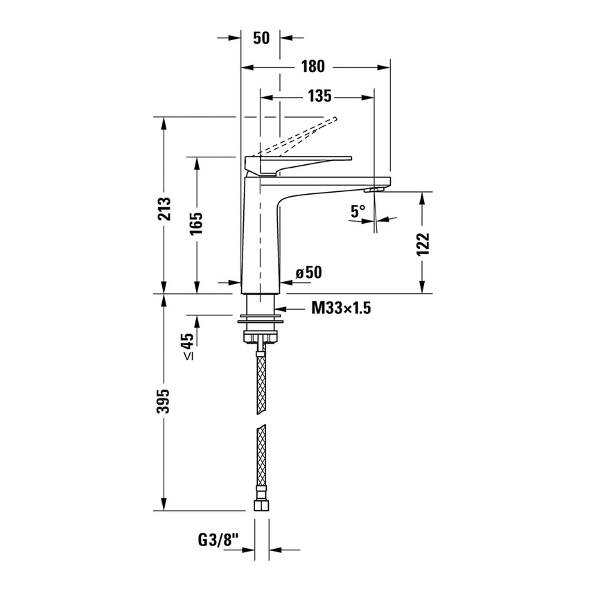 Immagine di Duravit TULUM miscelatore monocomando per lavabo H.17 cm, tecnologia Freshstart, senza scarico, colore nero finitura opaco TU1021002046