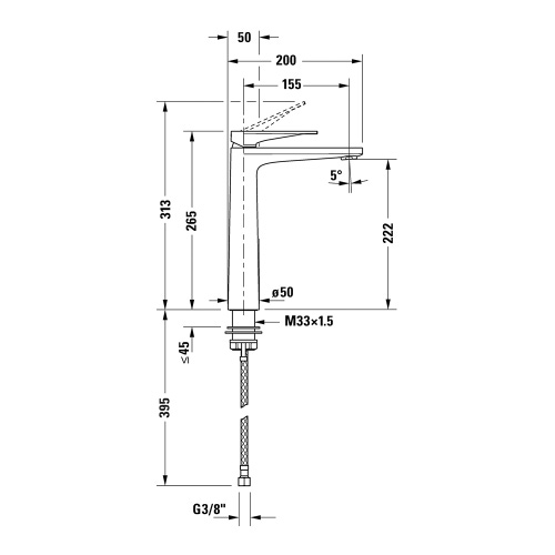 Immagine di Duravit TULUM miscelatore monocomando per lavabo H.27 cm, senza scarico, colore nero finitura opaco TU1040002046