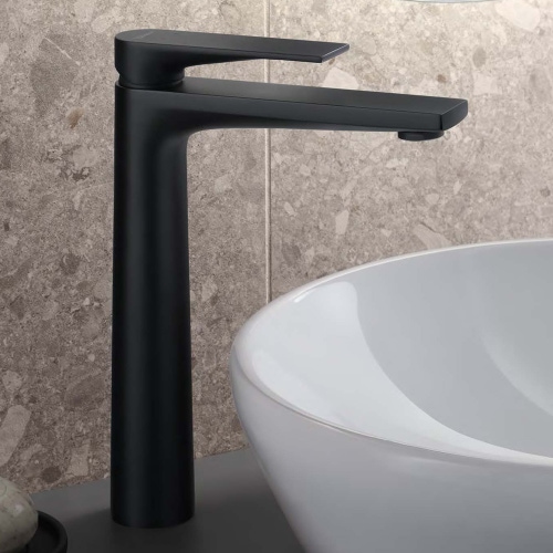 Immagine di Duravit TULUM miscelatore monocomando per lavabo H.27 cm, senza scarico, colore nero finitura opaco TU1040002046