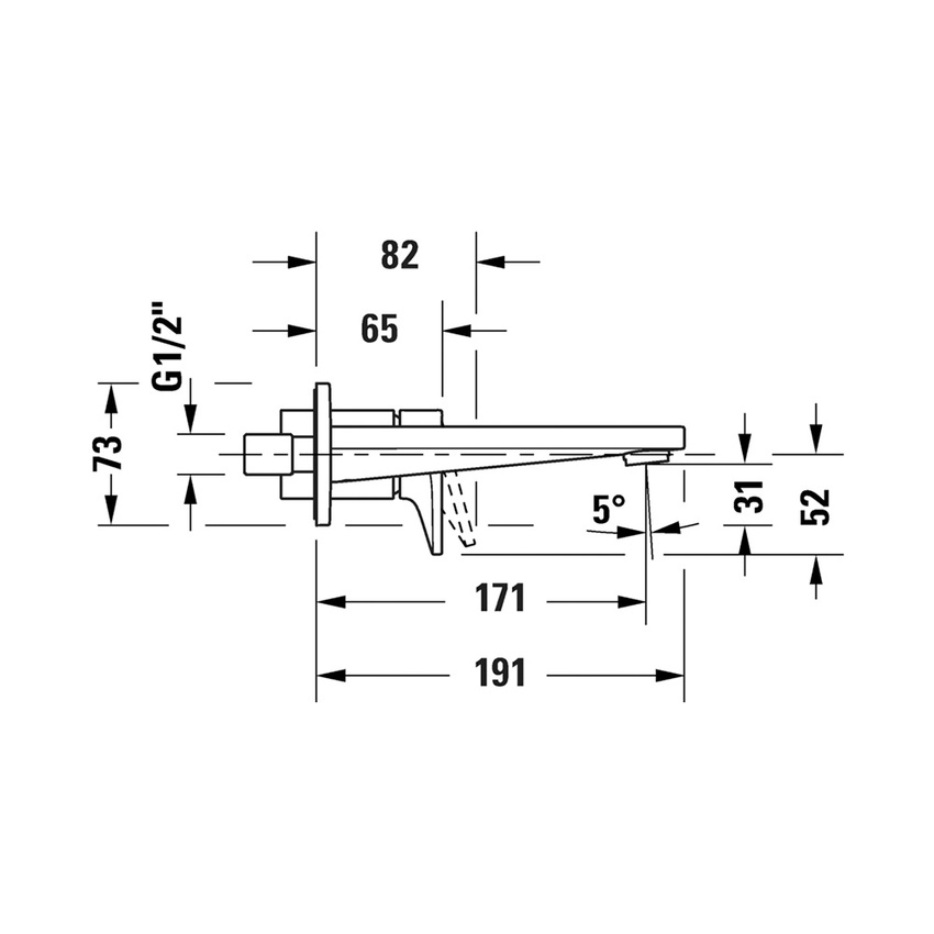 Immagine di Duravit TULUM miscelatore monocomando per lavabo, a parete, senza corpo incasso, finitura cromo TU1070004010