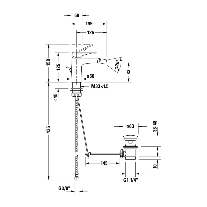 Immagine di Duravit TULUM miscelatore monocomando bidet, con scarico, finitura cromo TU2400001010