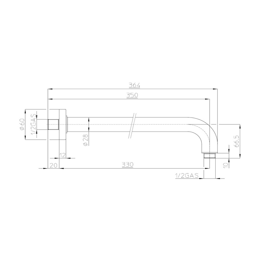 Immagine di Bossini Braccio doccia P.30 cm, in ottone, a 90°, finitura cromo H71000G00030003