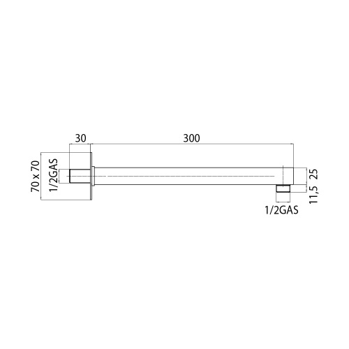 Immagine di Bossini Braccio doccia, P.30 cm, in ottone, sezione quadra 2,5 cm, finitura cromo H69000G00030008