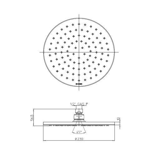 Immagine di Bossini COSMO soffione rotondo Ø 23 cm, in ottone, autopulente con snodo, finitura cromo I00595000030005