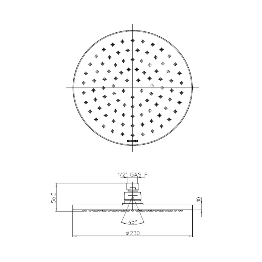 Immagine di Bossini COSMO soffione rotondo Ø 23 cm, in ottone, autopulente con snodo, finitura cromo I00595000030005