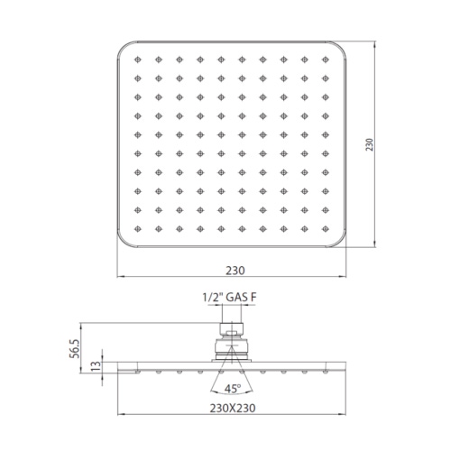 Immagine di Bossini COSMO soffione quadrato 23 cm, in ottone, autopulente con snodo, finitura cromo I00597000030005